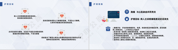 扁平化风格蓝色医疗急性心梗护理查房PPT模板