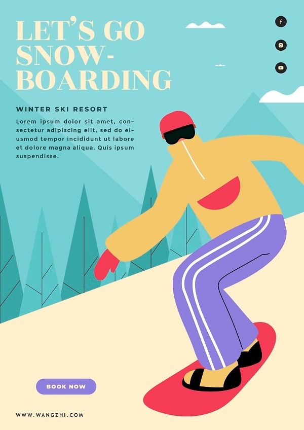 创意手绘风单板滑雪广告宣传单设计